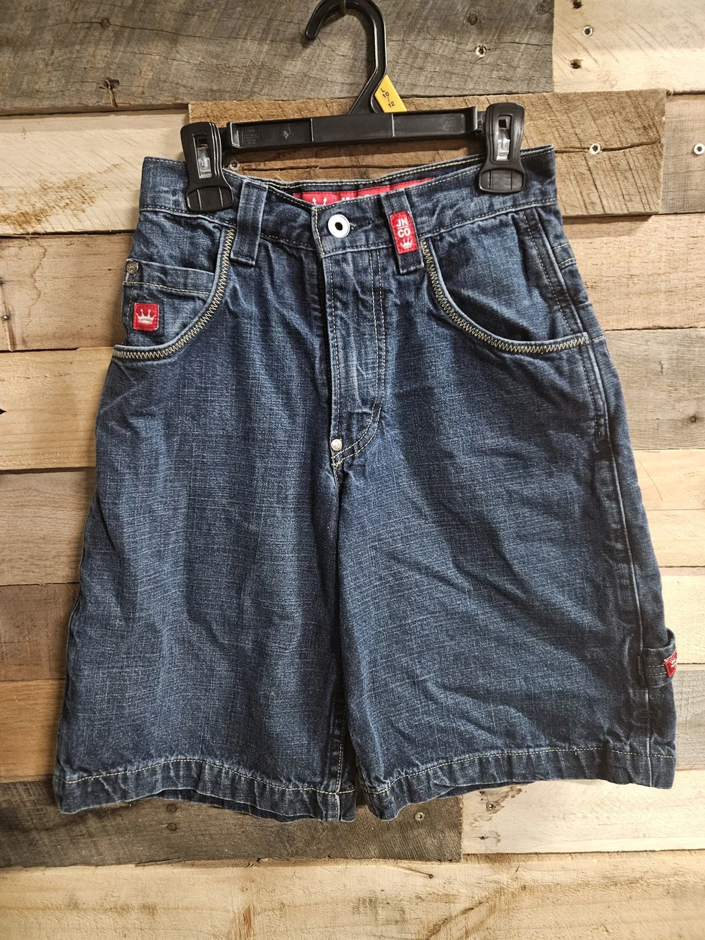 Vintage JNCO Kids Denim Shorts Size 10 Embroidered Jorts Bulldog Pocket Patch